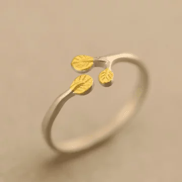 925銀飾&times;金枝葉&times;開口戒指