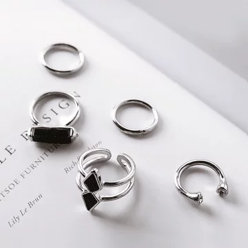 黑晶個性幾何&times;五套件戒指組&times;銀