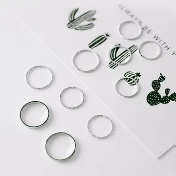 麻花圓圈細環&times;十套件戒指組&times;銀色