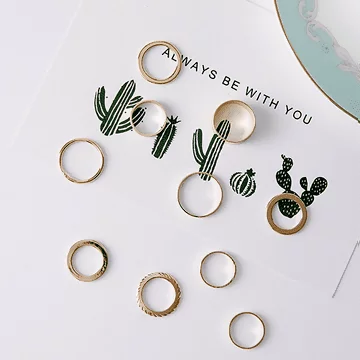 寬環細環&times;十套件戒指組&times;金色