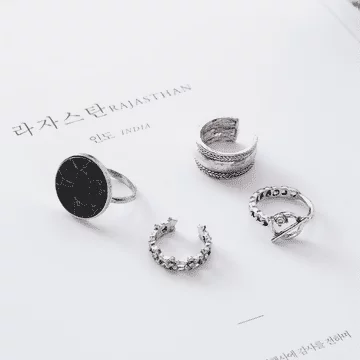 花冠黑松石紋&times;四套件戒指組&times;銀