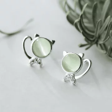 925銀針&times;綠瑪瑙小貓&times;耳針
