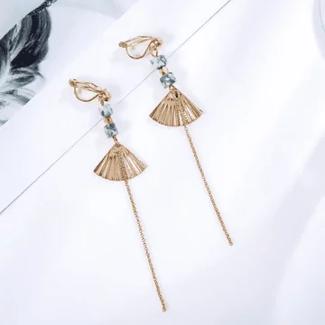 宮廷扇形長流蘇×軟墊三角耳夾