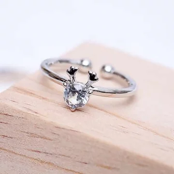 925銀飾&times;晶鑽小麋鹿&times;開口戒指