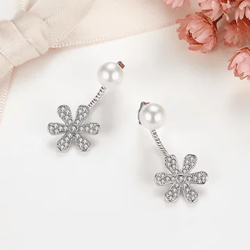925銀針&times;珍珠閃亮小花&times;後掛式耳針