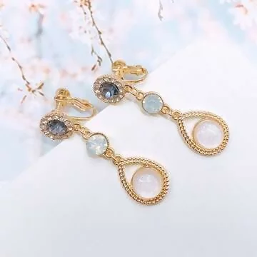 宮廷韻雅水晶珠×螺旋耳夾