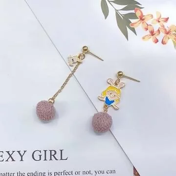 Q版愛麗絲毛球&times;不對稱吊墜耳環