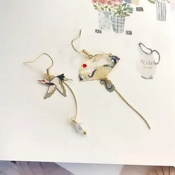 古風仙境飛鶴&times;不對稱吊墜耳勾