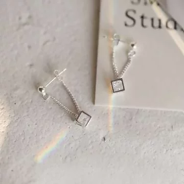 925銀針×垂墜魔方×後掛式耳針