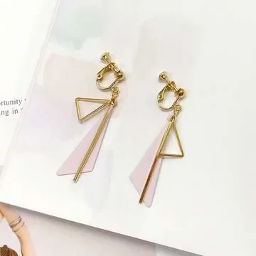 不規則鏤空三角片×螺旋耳夾×沙粉