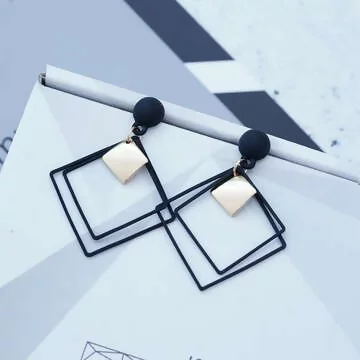 雙層菱形酷黑金屬&times;吊墜耳環