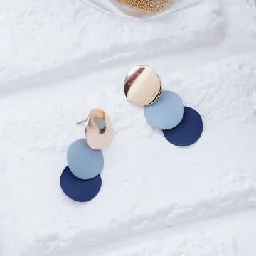 金屬撞色霧藍×吊墜耳環