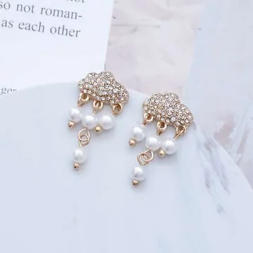 晶鑽雲朵珍珠雨&times;吊墜耳環