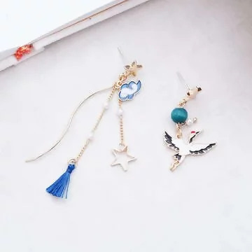 浮雲仙鶴&times;不對稱吊墜耳環