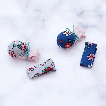 小花布鈕釦&times;二套件髮夾組&times;共二色