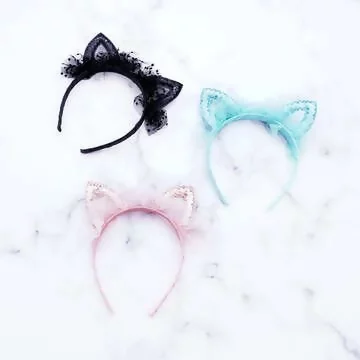 蕾絲貓耳朵抓皺&times;髮箍&times;共三色