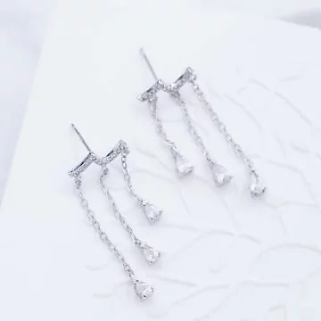 925銀針&times;曲線晶鑽水晶垂線&times;耳針