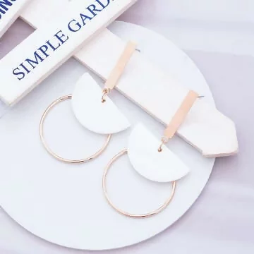 半圓貝殼長桿圓環&times;吊墜耳環