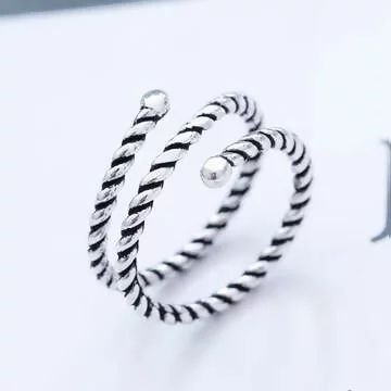 925銀飾×螺旋麻花捲×開口戒指