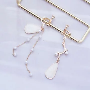 樹枝珍珠乳白水滴×不規則螺旋耳夾