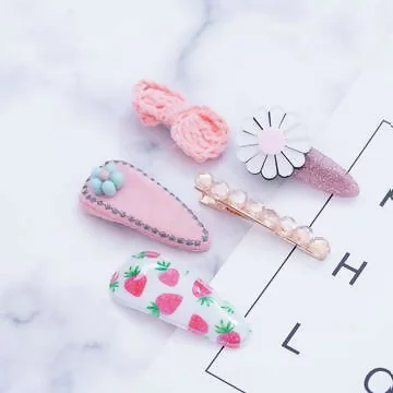 粉草莓小花×五套件髮夾組