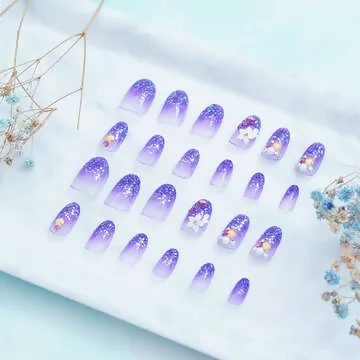 白花戀紫迷情亮面&times;穿戴式手指甲片&times;二十四入