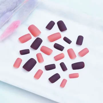 粉磚咖色撞色霧面&times;穿戴式手指甲片&times;二十四入 