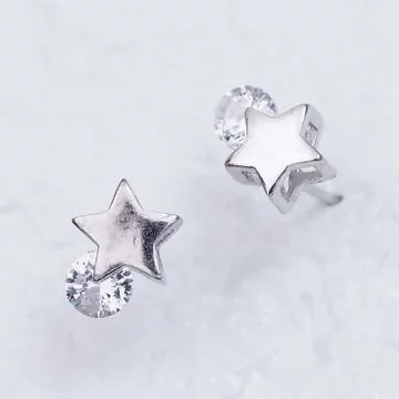925銀針×立體五角星滾鑽×吊墜耳針