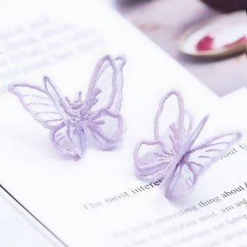 魅紫蕾絲刺繡紫蝴蝶&times;吊墜耳環