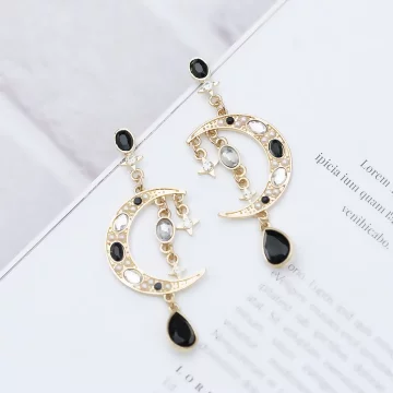 寶石月亮黑水滴&times;吊墜耳環