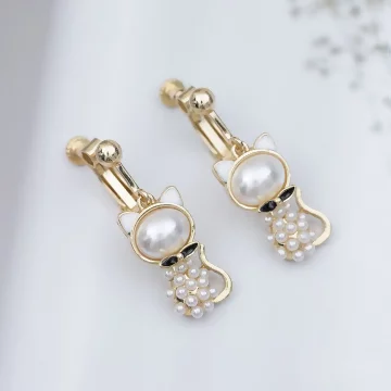 白珍珠小貓咪&times;螺旋耳夾