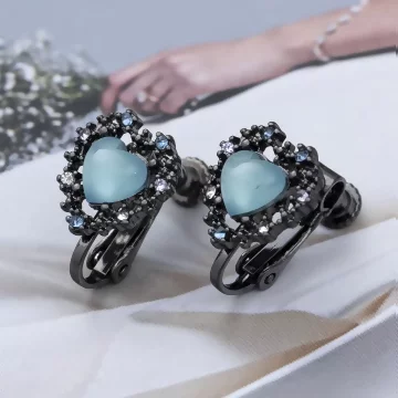 黑框閃鑽藍愛心&times;螺旋耳夾