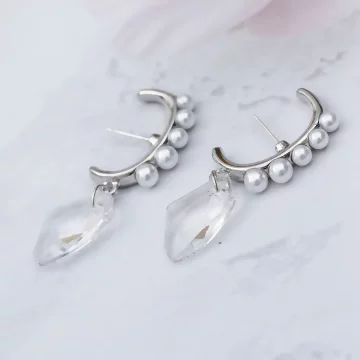 大C垂墜白水晶珍珠&times;吊墜耳環