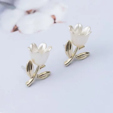 鬱金香珠光立體花枝&times;吊墜耳環