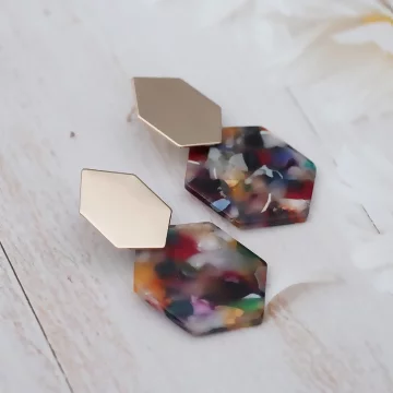 炫彩斑爛六角型&times;吊墜耳環