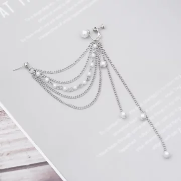 好多層垂墜流蘇珍珠水鑽&times;單邊耳骨吊墜耳環