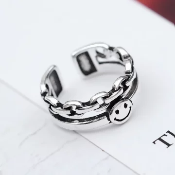 925銀飾&times;雙層笑臉鍊條&times;開口戒指