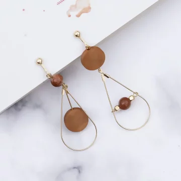 原木片水滴金屬&times;螺旋耳夾