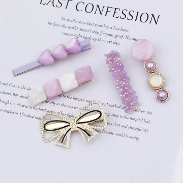 魅紫晶鑽蝴蝶結愛心×五套件髮夾組