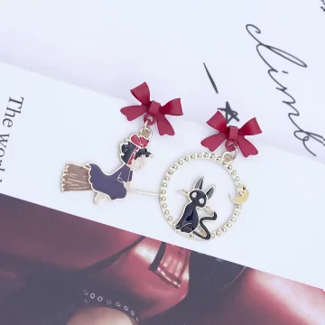 小魔女與黑貓&times;不對稱吊墜耳環