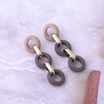 棕咖三環相扣&times;吊墜耳環