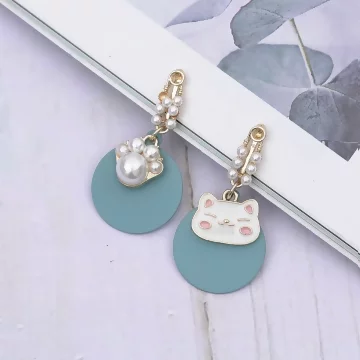 萌貓肉蹼馬卡龍珍珠&times;不對稱螺旋耳夾
