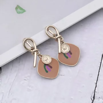 橘底扭結油畫金幣&times;螺旋耳夾