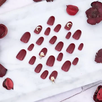 大紅月亮小花水滴亮面&times;穿戴式手指甲片&times;二十四入 