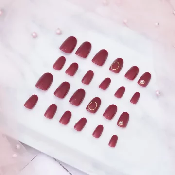 金橢圓紅底鑲鑽亮面&times;穿戴式手指甲片&times;二十四入 