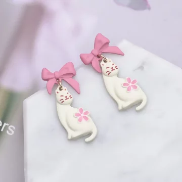 甜美粉櫻小白貓&times;吊墜耳環