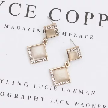 雙菱形晶鑽貓眼石&times;吊墜耳環