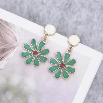 綠色雛菊小花&times;吊墜耳環
