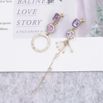 透紫傘晶圓環閃鑽&times;不對稱螺旋耳夾