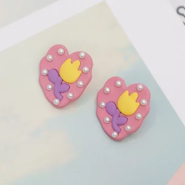 鬱金香粉心點點&times;耳環